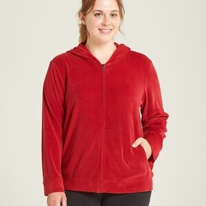 Bobbie Brooks Red Velour Zip Up Hoodie Jacket Size M (10/12) Cozy Casual